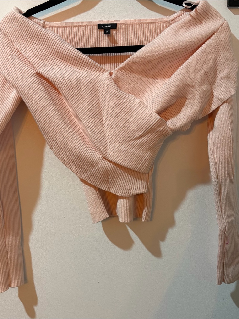 Express Light Pink Ribbed Knit Top